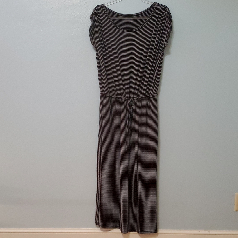 Womens GAP Black and White Striped Midi Dress With Pockets&tie Waist